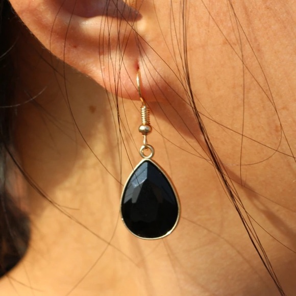 NEW!💙💎💛BLACK🖤TEARDROPS!💛💎💙GOLDEN😎DANGLE!😎 - Picture 7 of 8